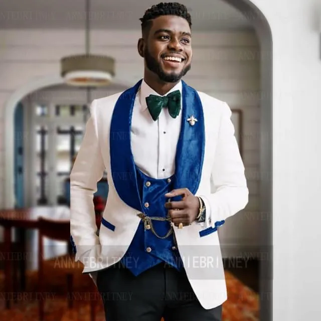 2020 Fashion Lattice Men's Suit Slim Fit Prom Wedding Suits for Men Groom Tuxedo Jacket Pants Set Custom White Casual Men Blazer