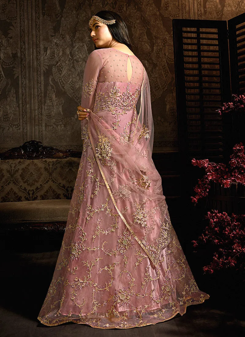 Blush Pink Embroidered Net Anarkali Suit