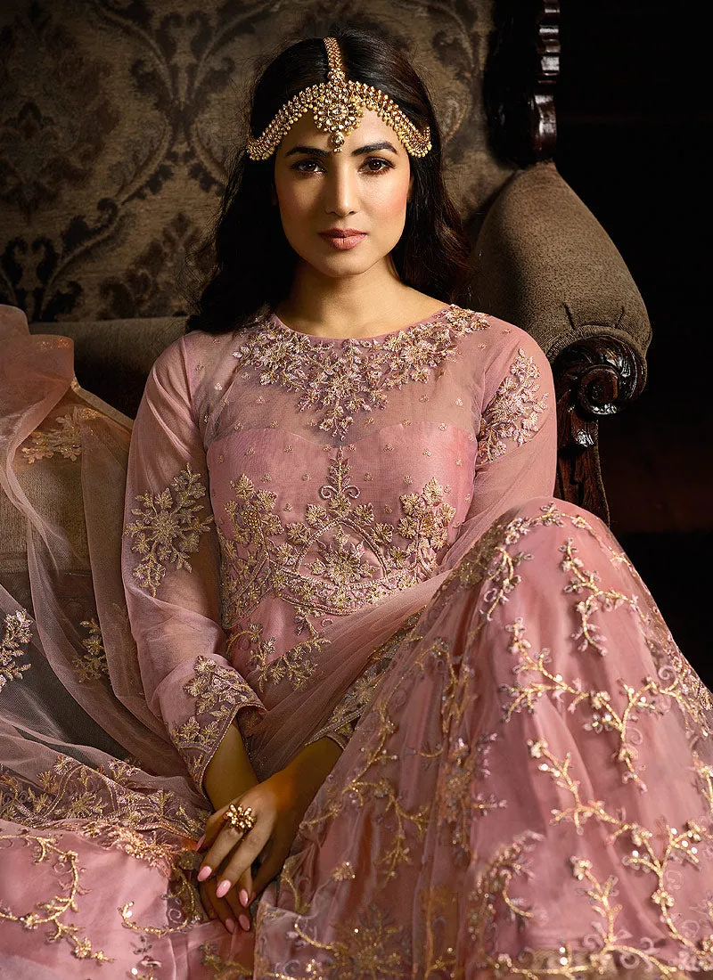 Blush Pink Embroidered Net Anarkali Suit