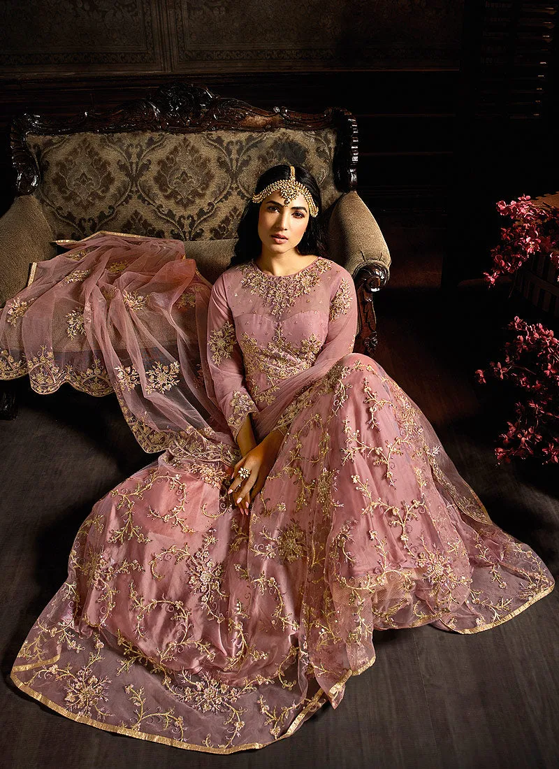 Blush Pink Embroidered Net Anarkali Suit