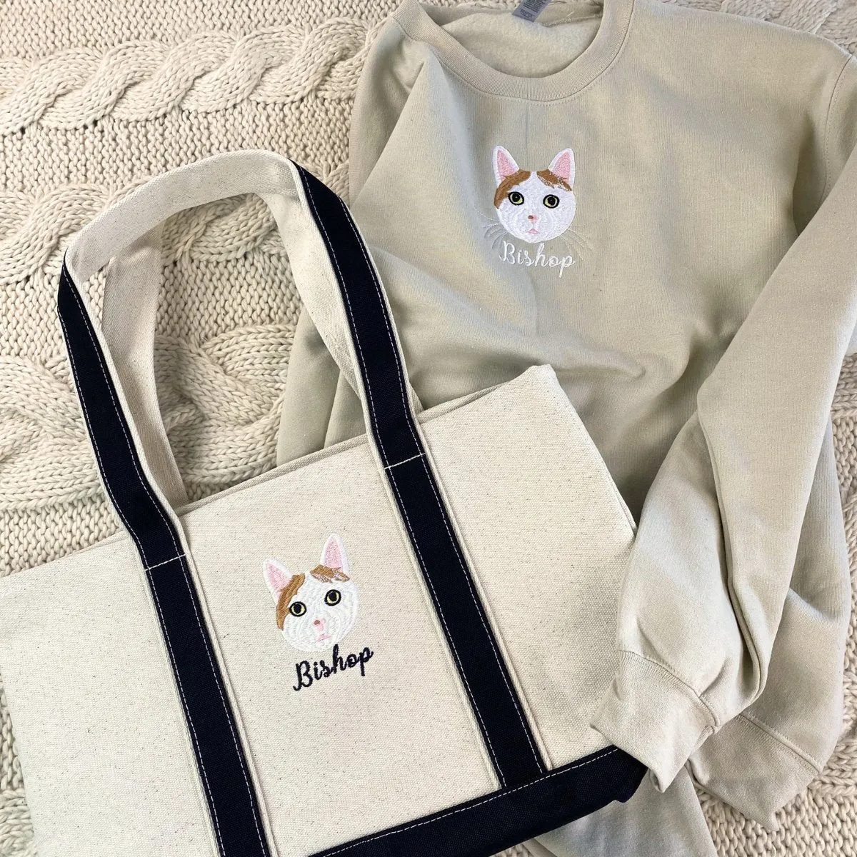 Cat Lover Twin Pack: Embroidered Sweatshirt & Tote Bag