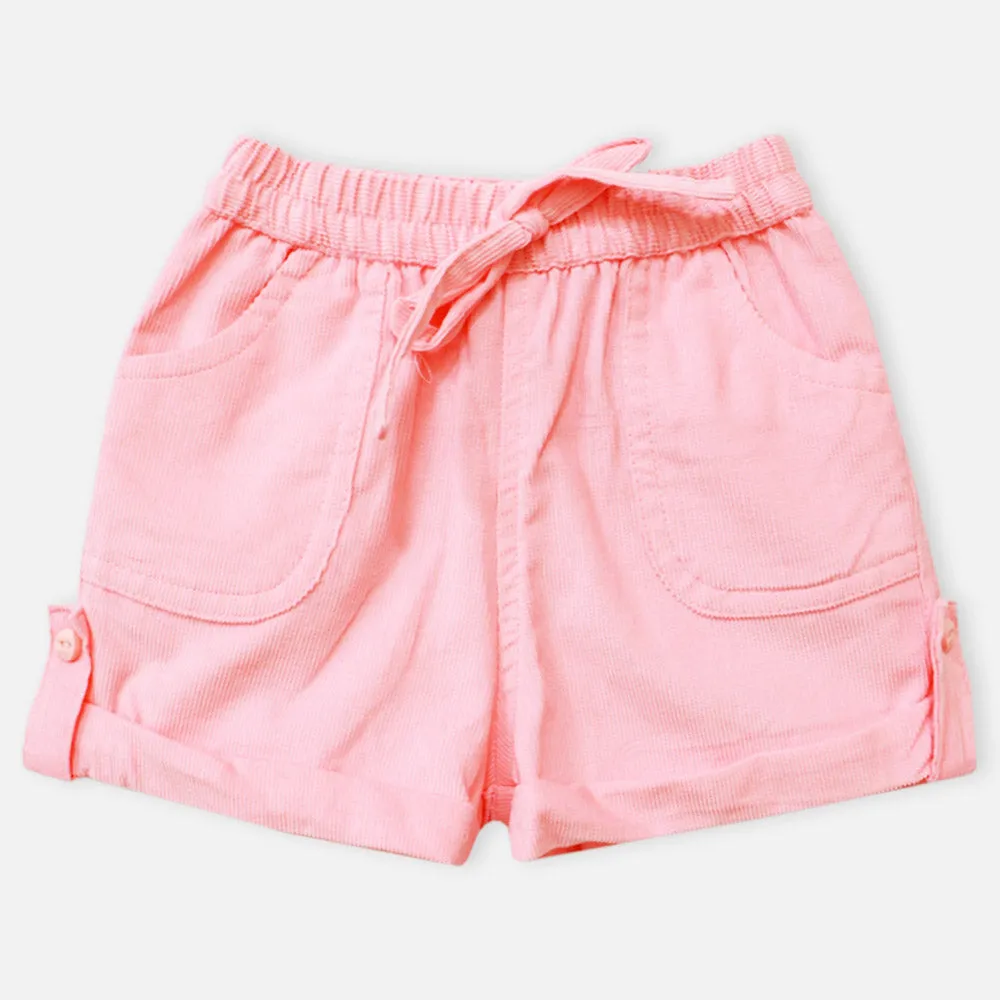 Colorblock Half Sleeves T-Shirt With Pink Corduroy Shorts