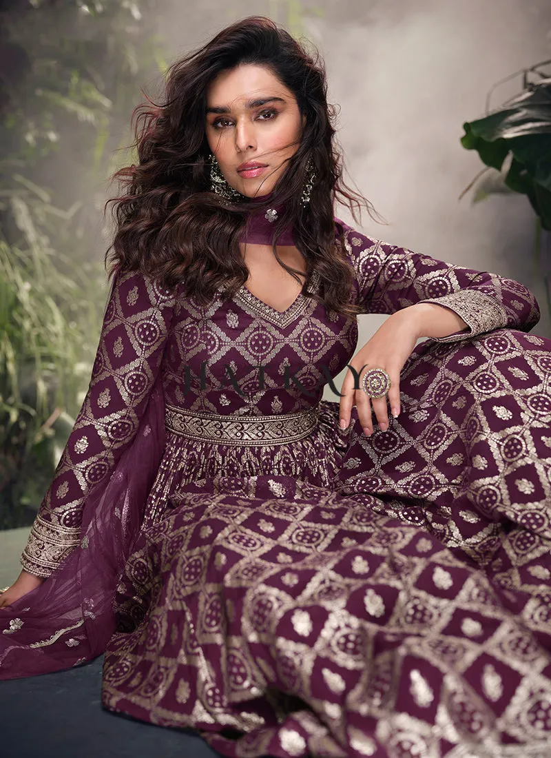 Deep Wine Traditional Silk Anarkali Suit