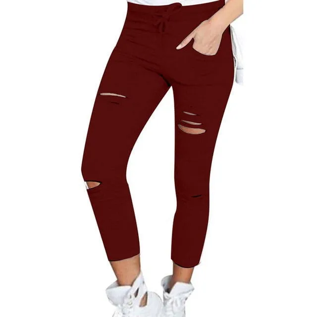 Destroyed Ripped Knees Ankle Length Pencil Denim Jeans