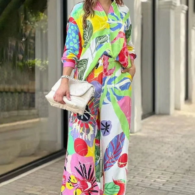 Flower Child Shirt & High Waist Wide Leg Pants