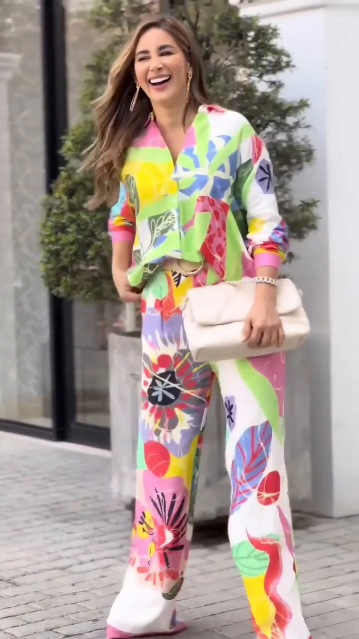 Flower Child Shirt & High Waist Wide Leg Pants