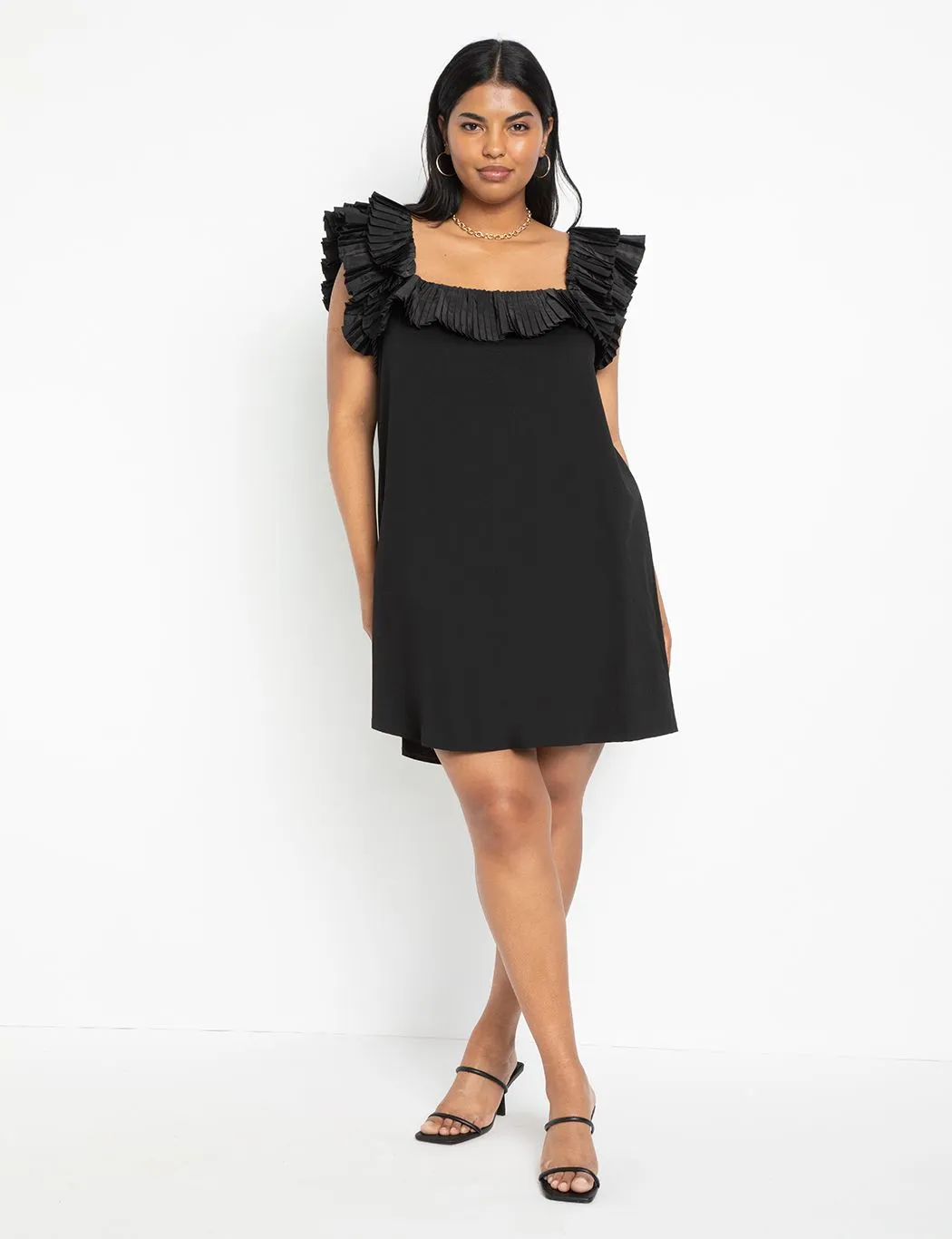 Flutter Sleeve Dress in Totally Black