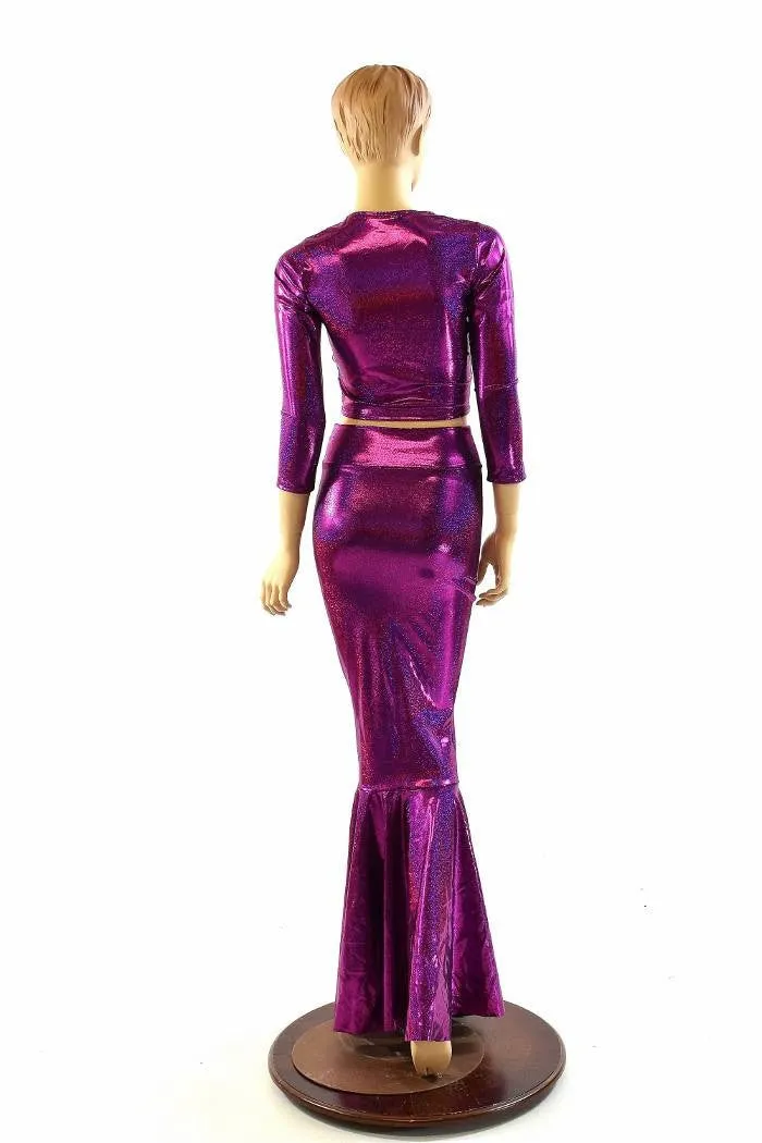 Fuchsia High Waist Skirt & Crop Set