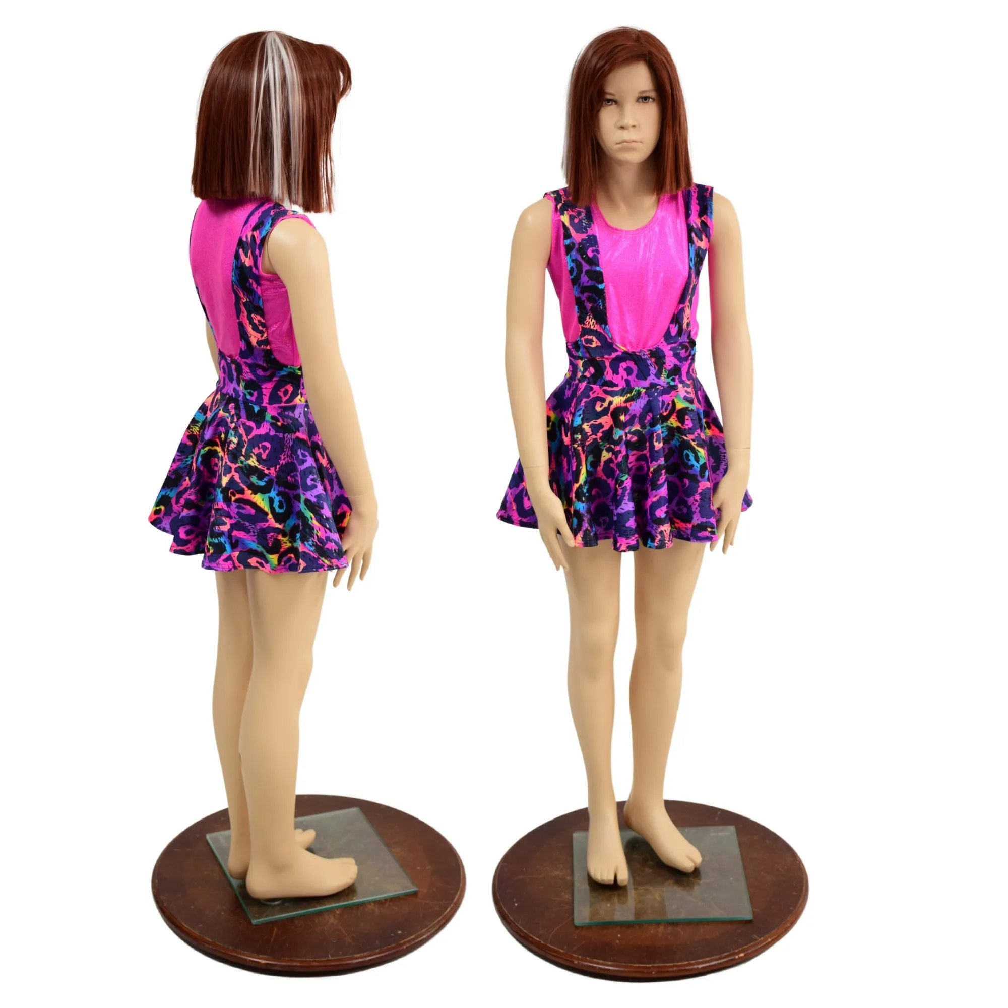 Girls Rainbow Leopard Suspender Skirt