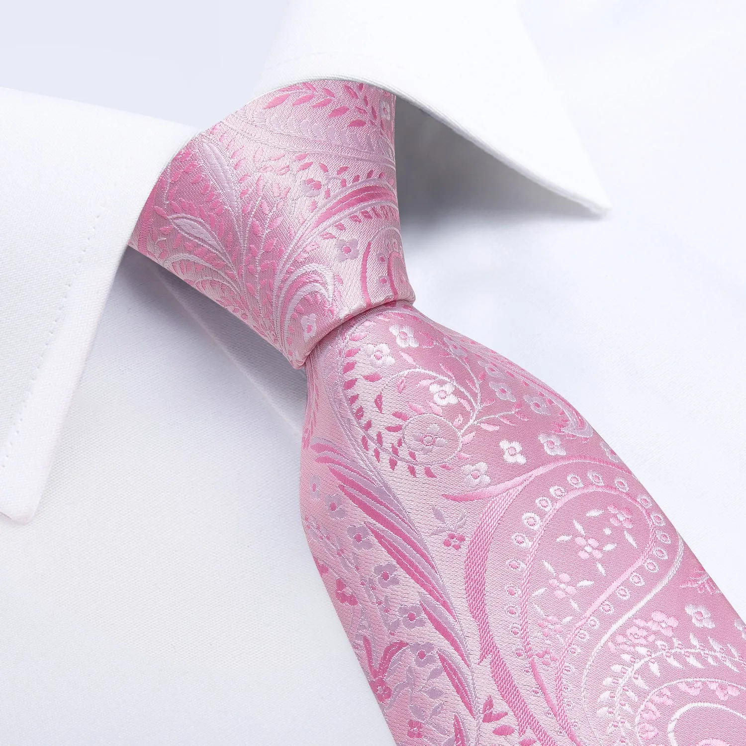 Hi-Tie Beautiful Pink Floral TieS Pocket Square Cufflinks Set for Men