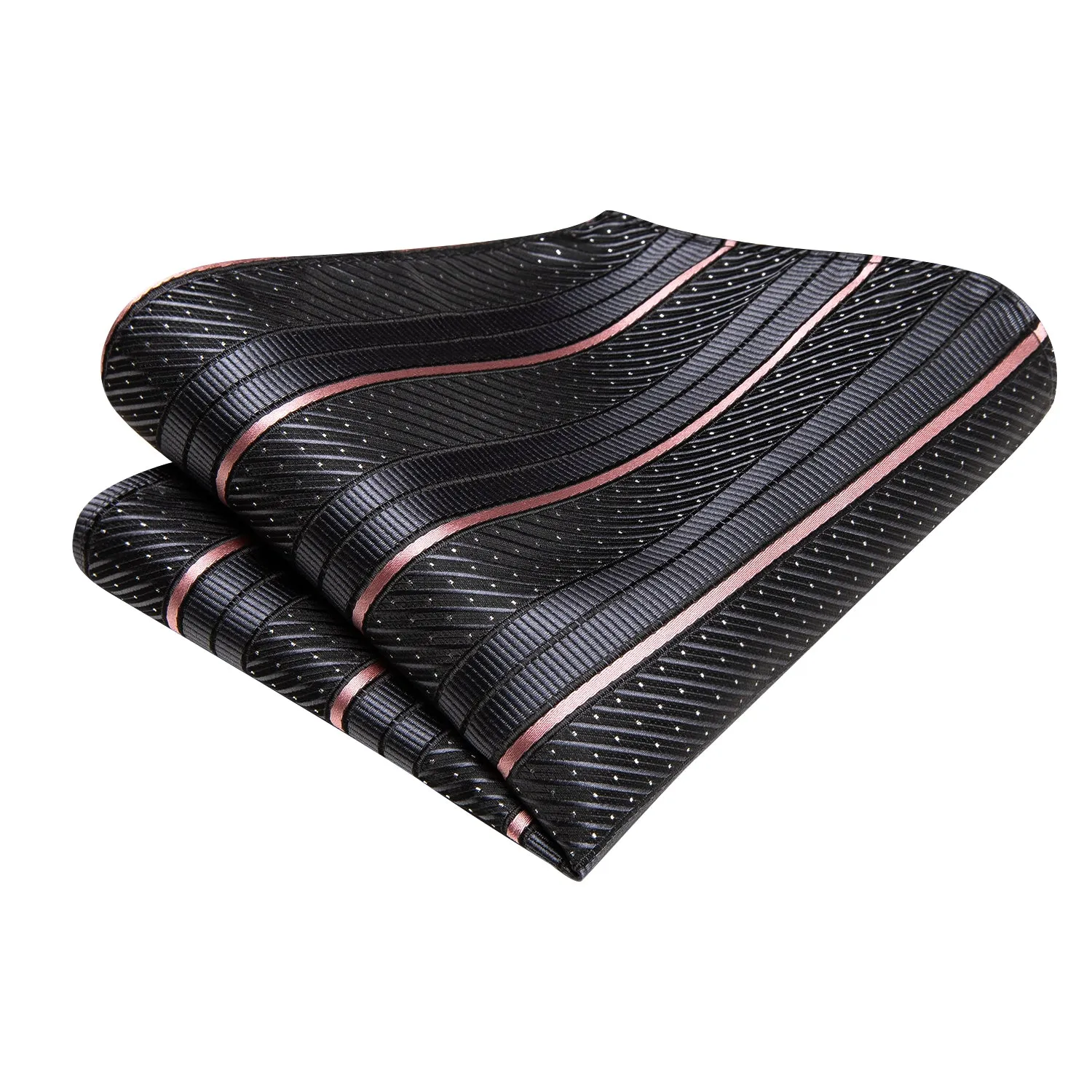 Hi-Tie Grey Pink Stripe White Dot Necktie Pocket Square Cufflinks Set