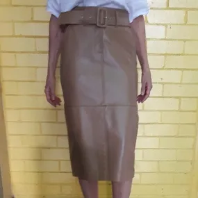 LEATHER SKIRT LONG LINE TOFFEE SIZE 2
