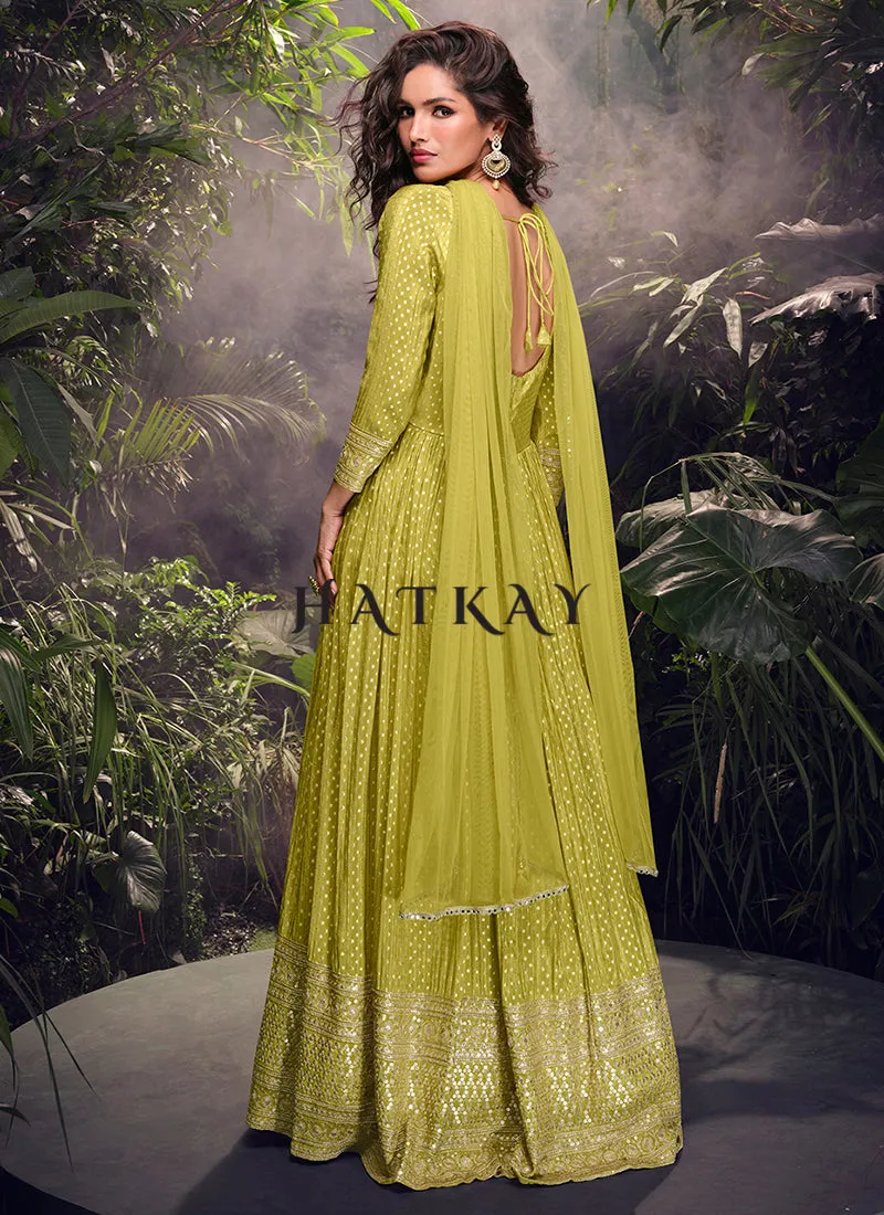Lime Green Traditional Silk Anarkali Suit