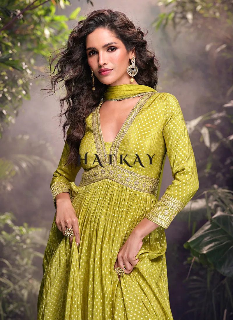 Lime Green Traditional Silk Anarkali Suit