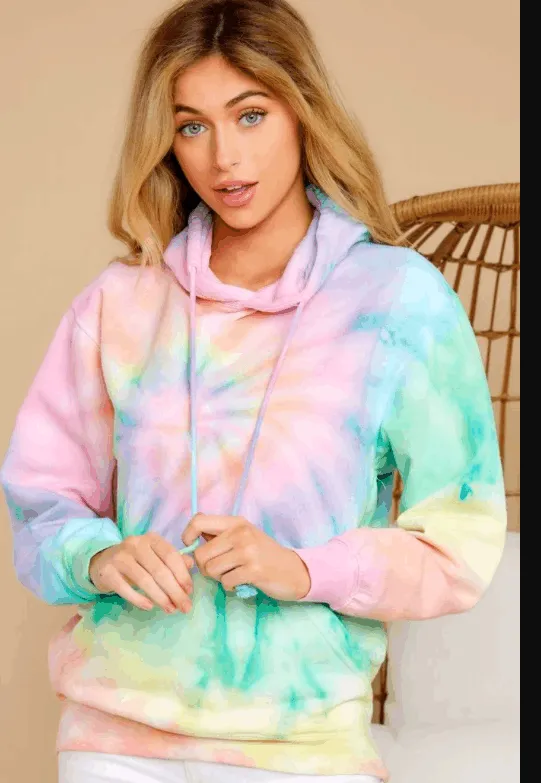 New Sensations Pink Multi Tie Dye Hoodie
