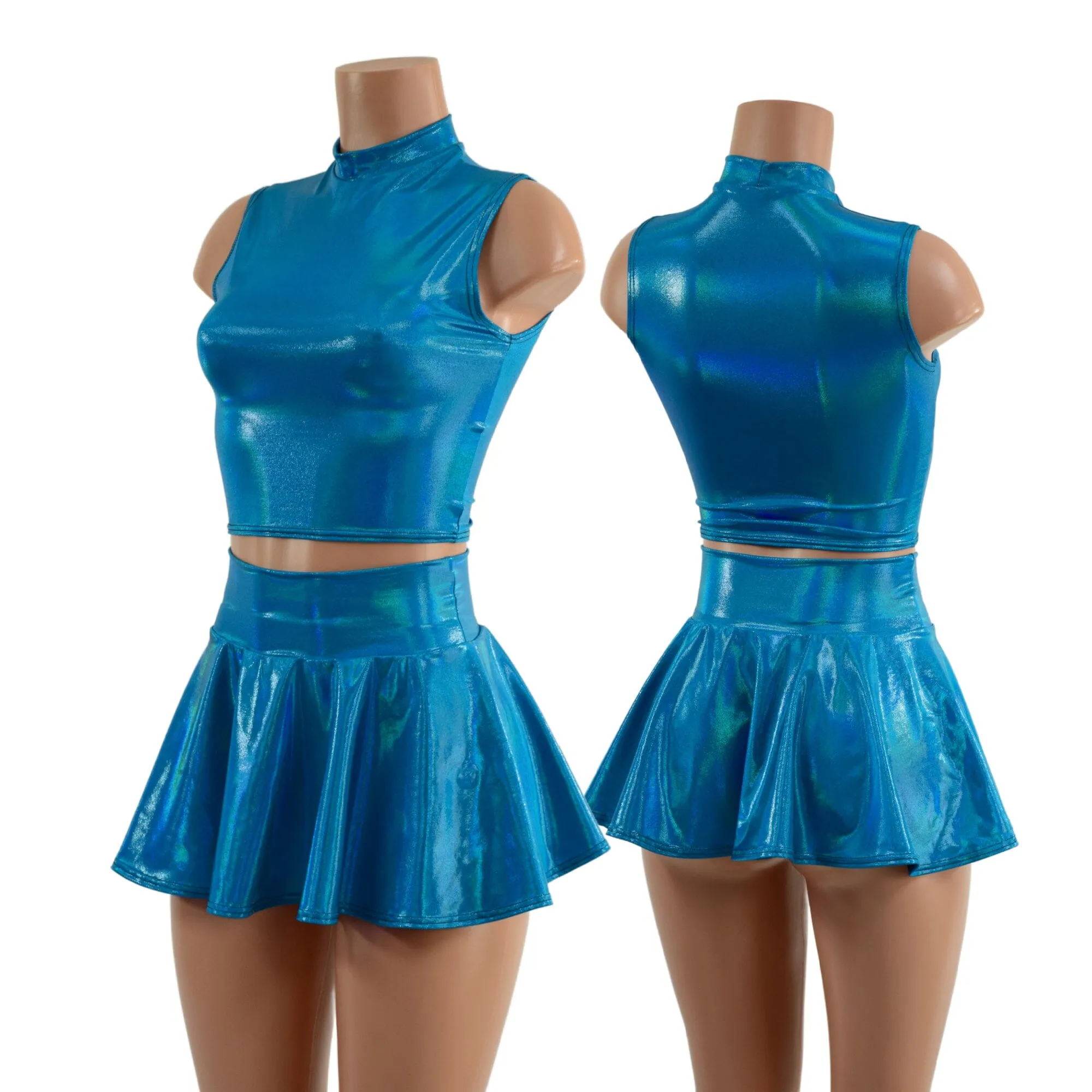 Peacock Blue Crop Top & Circle Cut Skirt Set