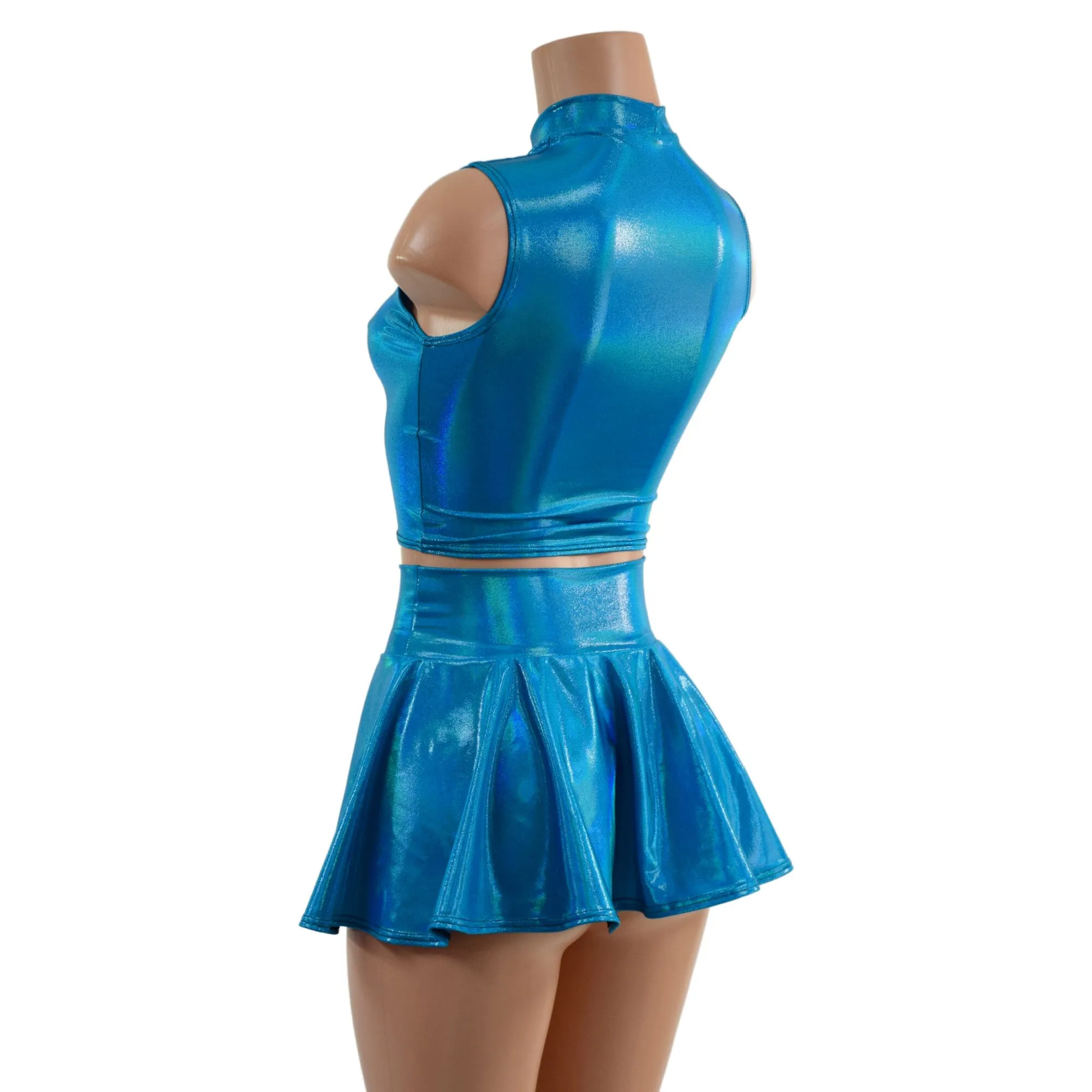 Peacock Blue Crop Top & Circle Cut Skirt Set