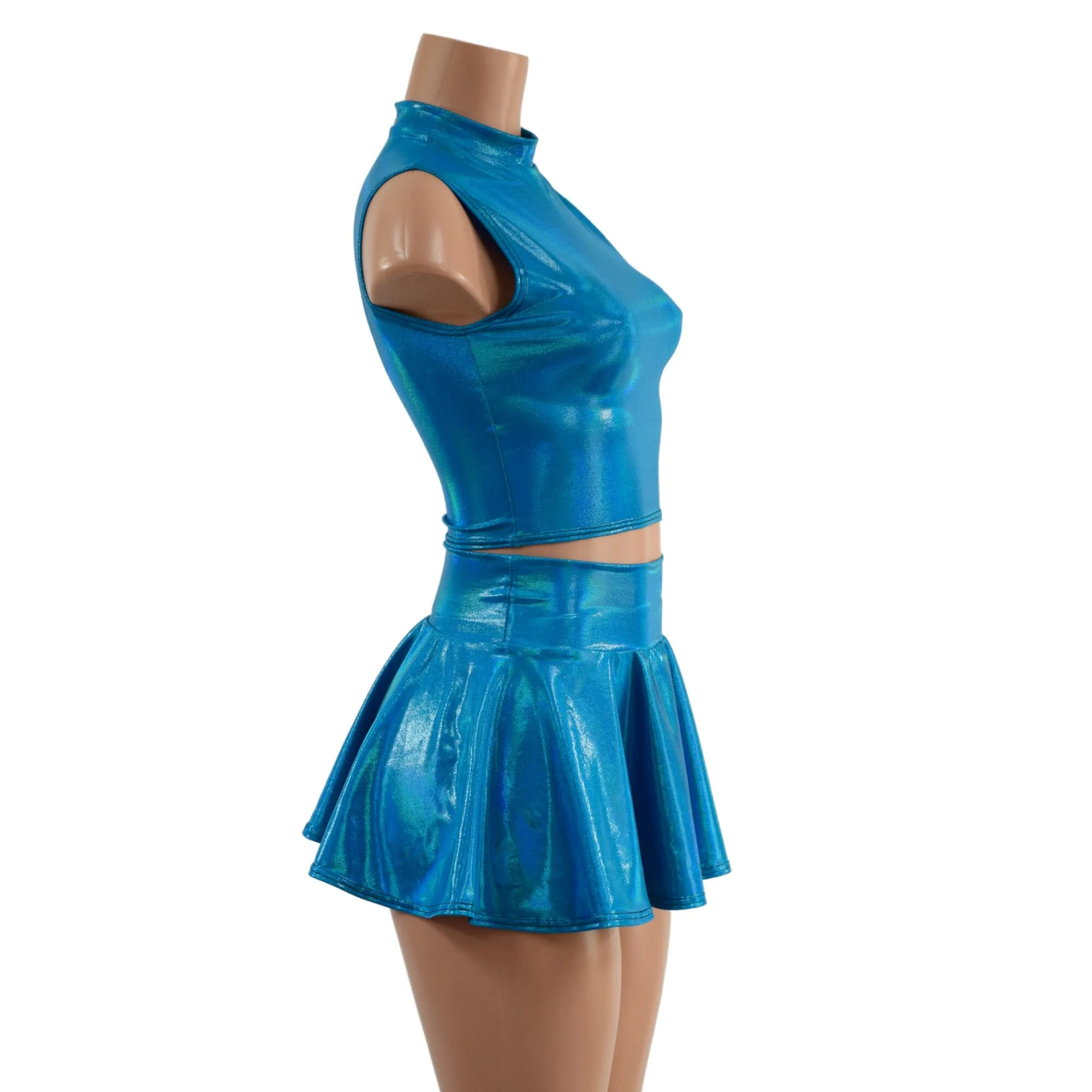 Peacock Blue Crop Top & Circle Cut Skirt Set