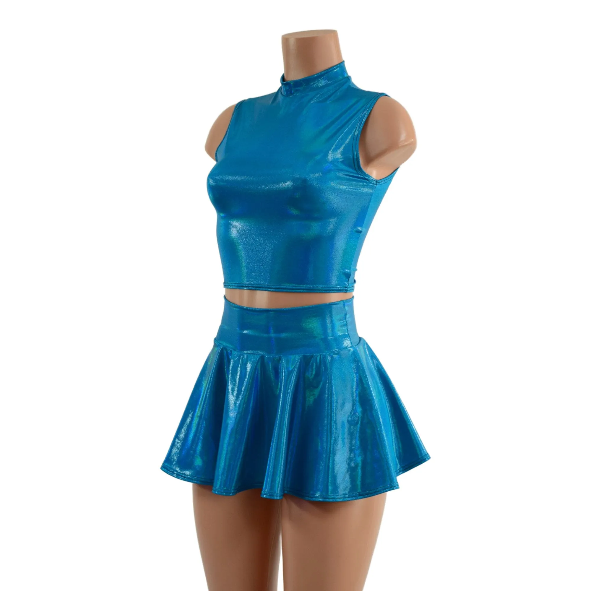 Peacock Blue Crop Top & Circle Cut Skirt Set