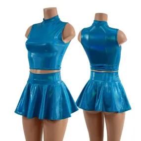 Peacock Blue Crop Top & Circle Cut Skirt Set