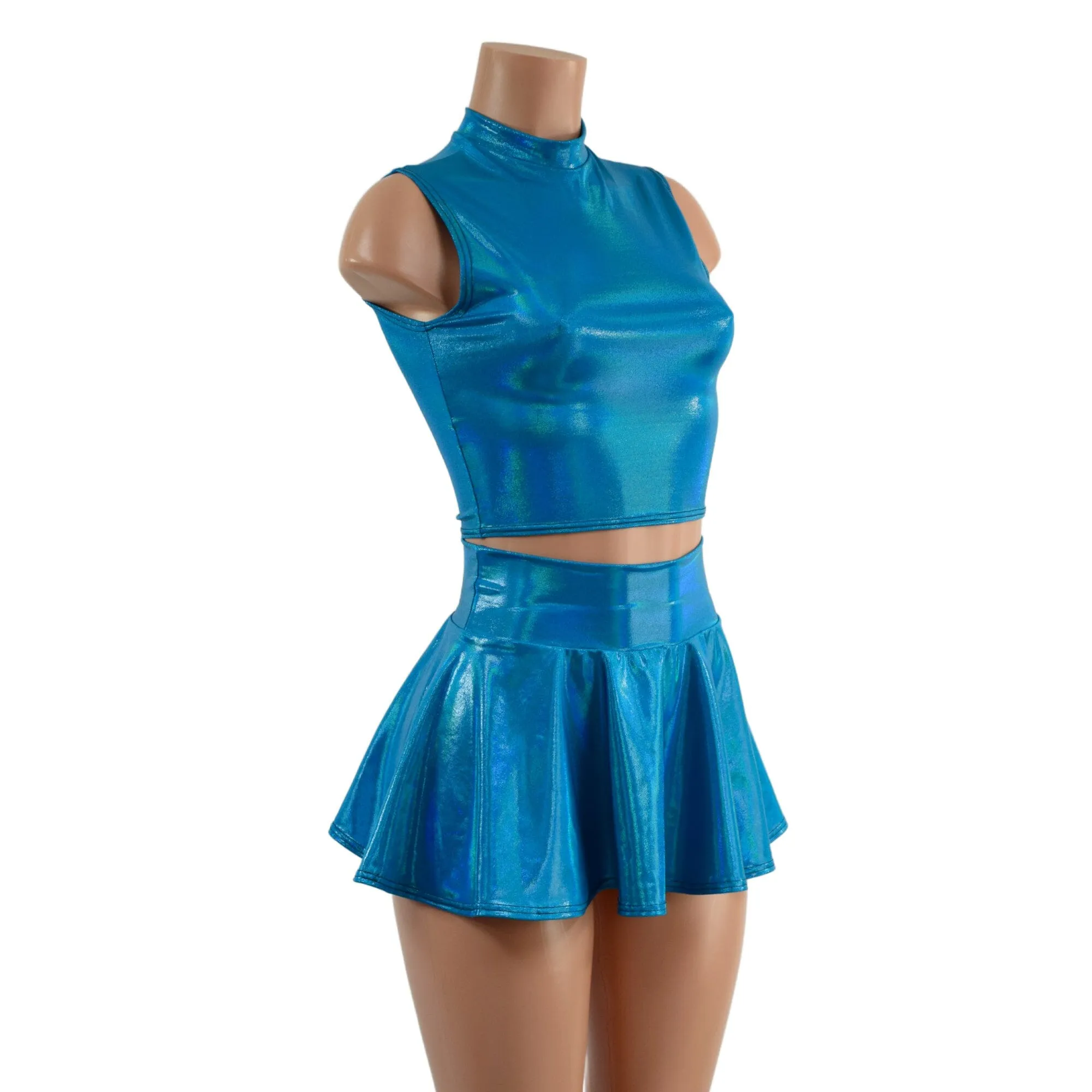 Peacock Blue Crop Top & Circle Cut Skirt Set