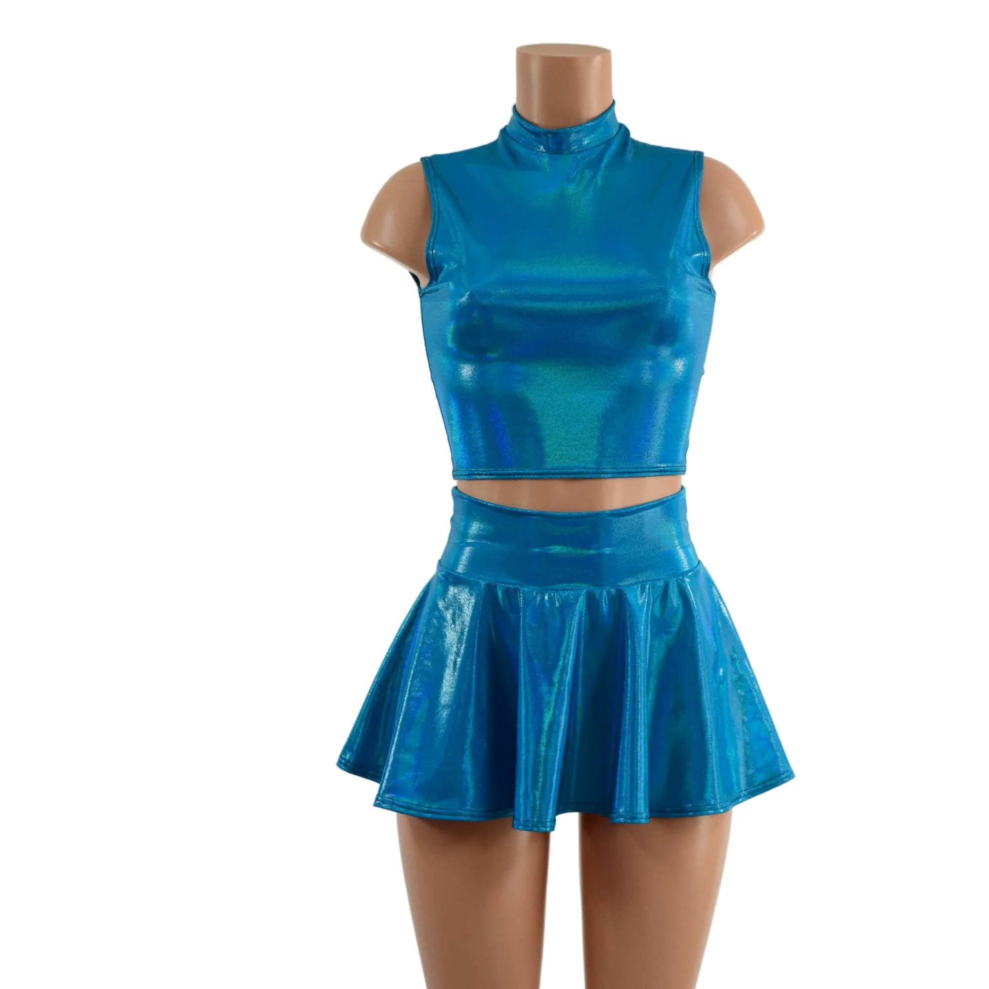 Peacock Blue Crop Top & Circle Cut Skirt Set