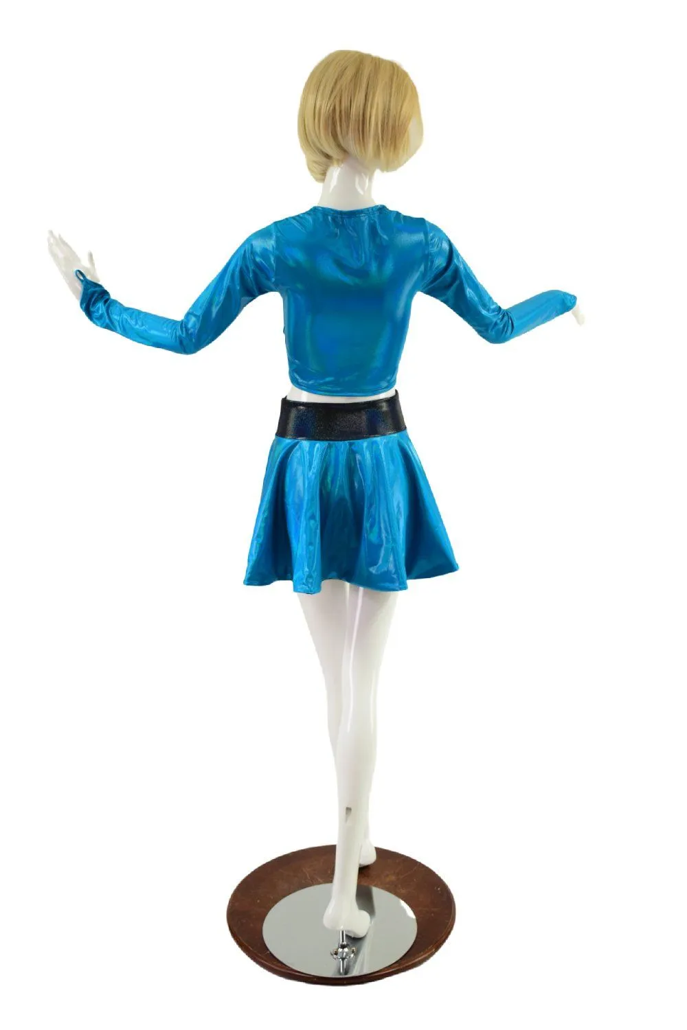 Peacock Blue Lace Up Crop Top & Flip Skirt Set
