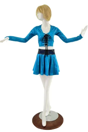 Peacock Blue Lace Up Crop Top & Flip Skirt Set