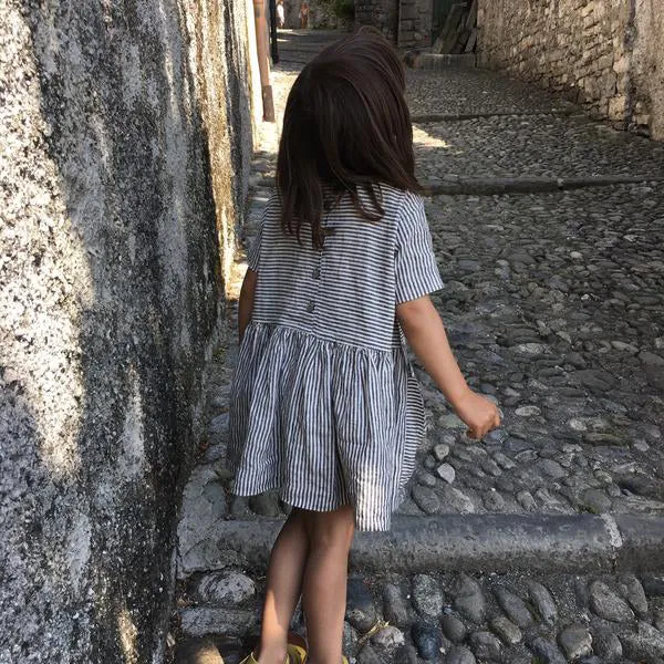 Pocket Dress - 100% Linen - Stripe Classic (6-18m) *Last One!