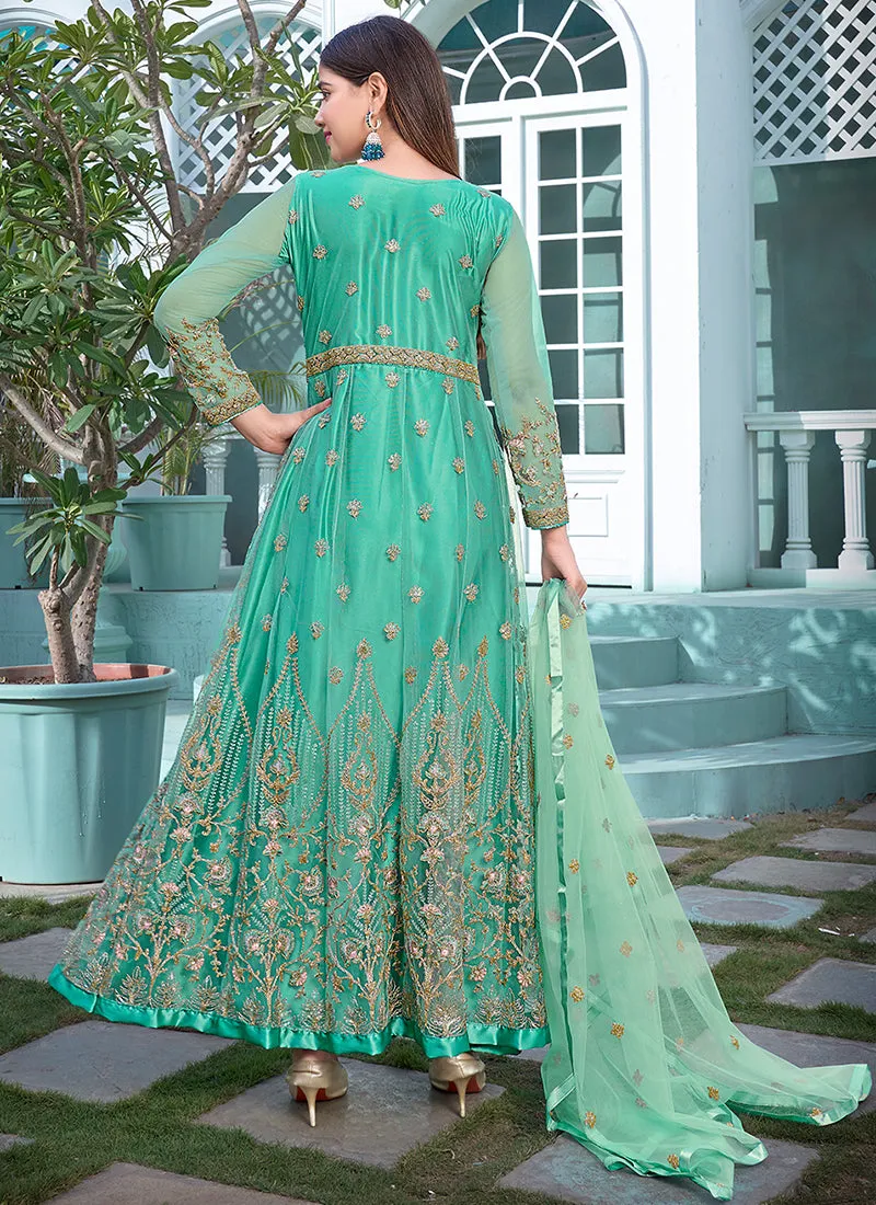 Sea Green Multi Embroidery Designer Anarkali Suit