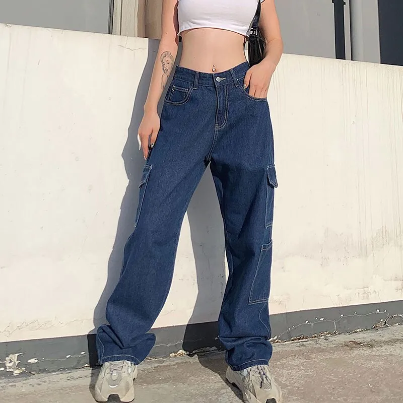 Straight and High Waist Cargo Pants