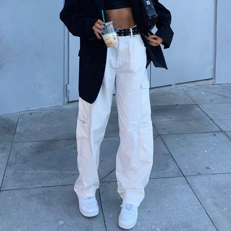 Straight and High Waist Cargo Pants