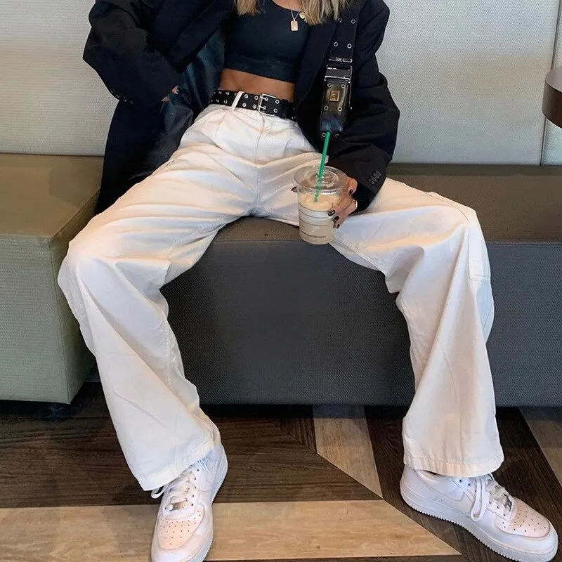 Straight and High Waist Cargo Pants