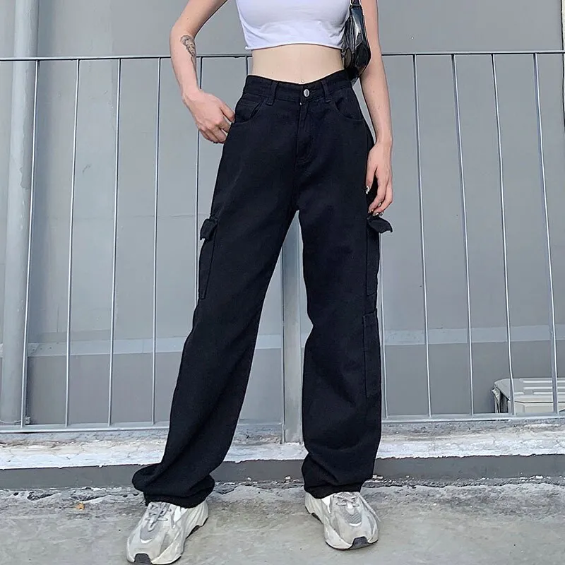 Straight and High Waist Cargo Pants