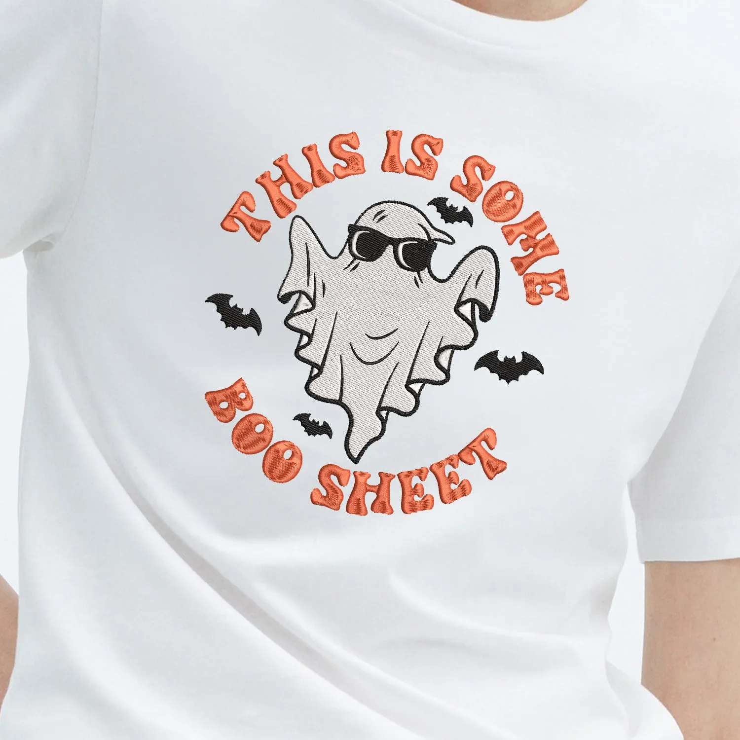 Teesdily | Halloween Ghost Boo Embroidered Shirt, This Is Some Boo Sheet Embroidery Sweatshirt, Funny Boo Sheet Bat T-shirt, Halloween Holiday Gifts