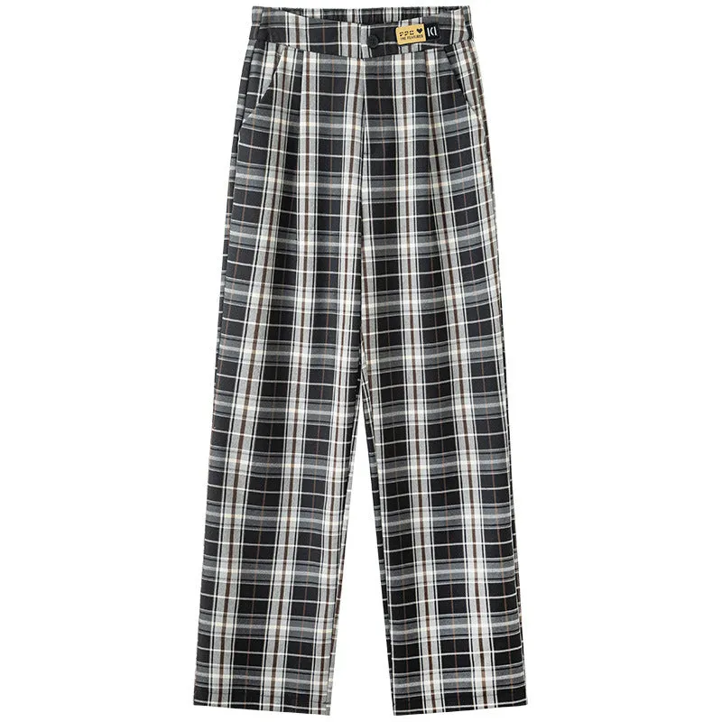 Toleet 90s streetwear 2024 Autumn Plaid Wide-Leg Pants Women's Casual High Waist Trendy Trousers