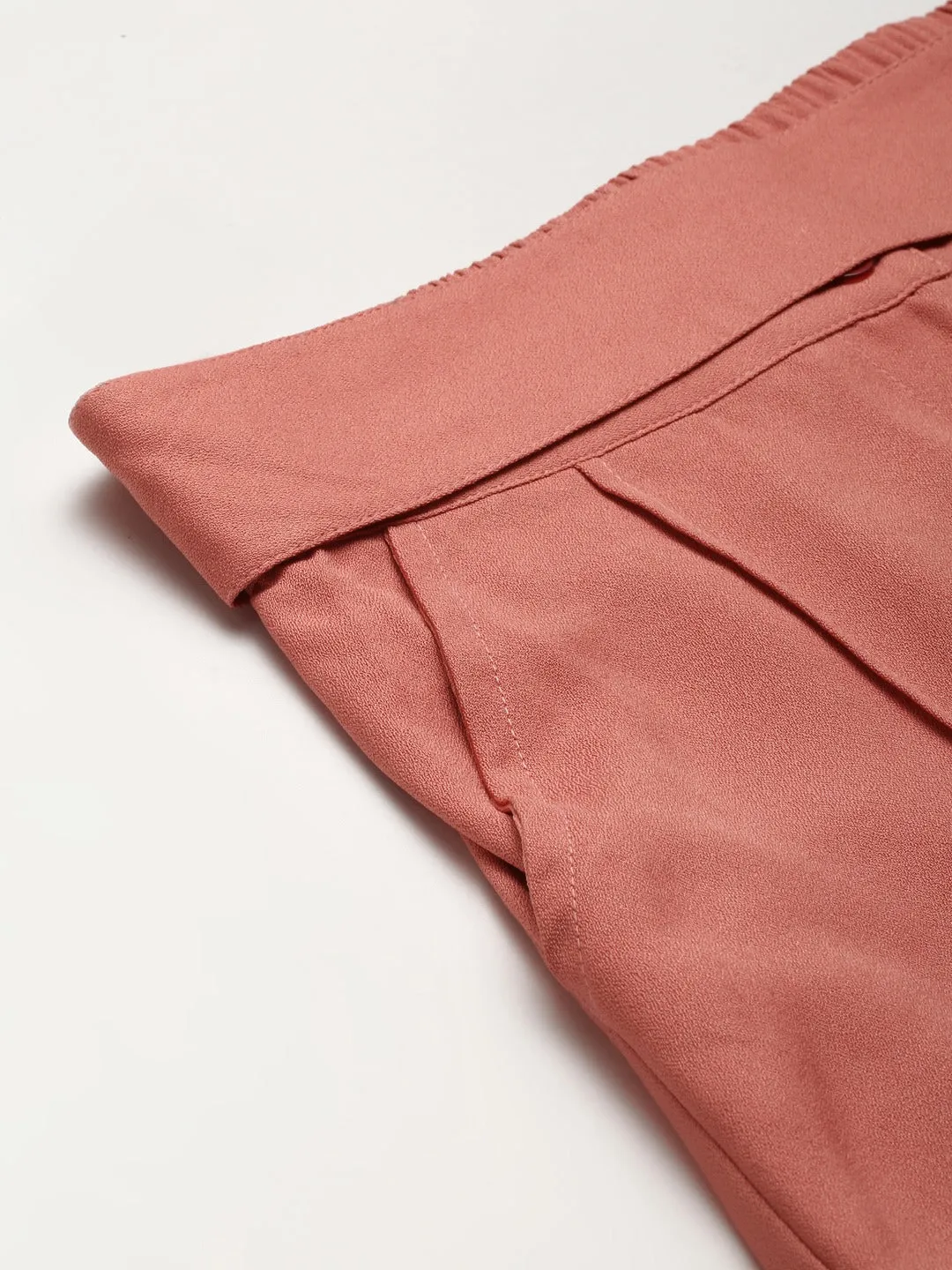 Women Pink Belted Tapered Pants