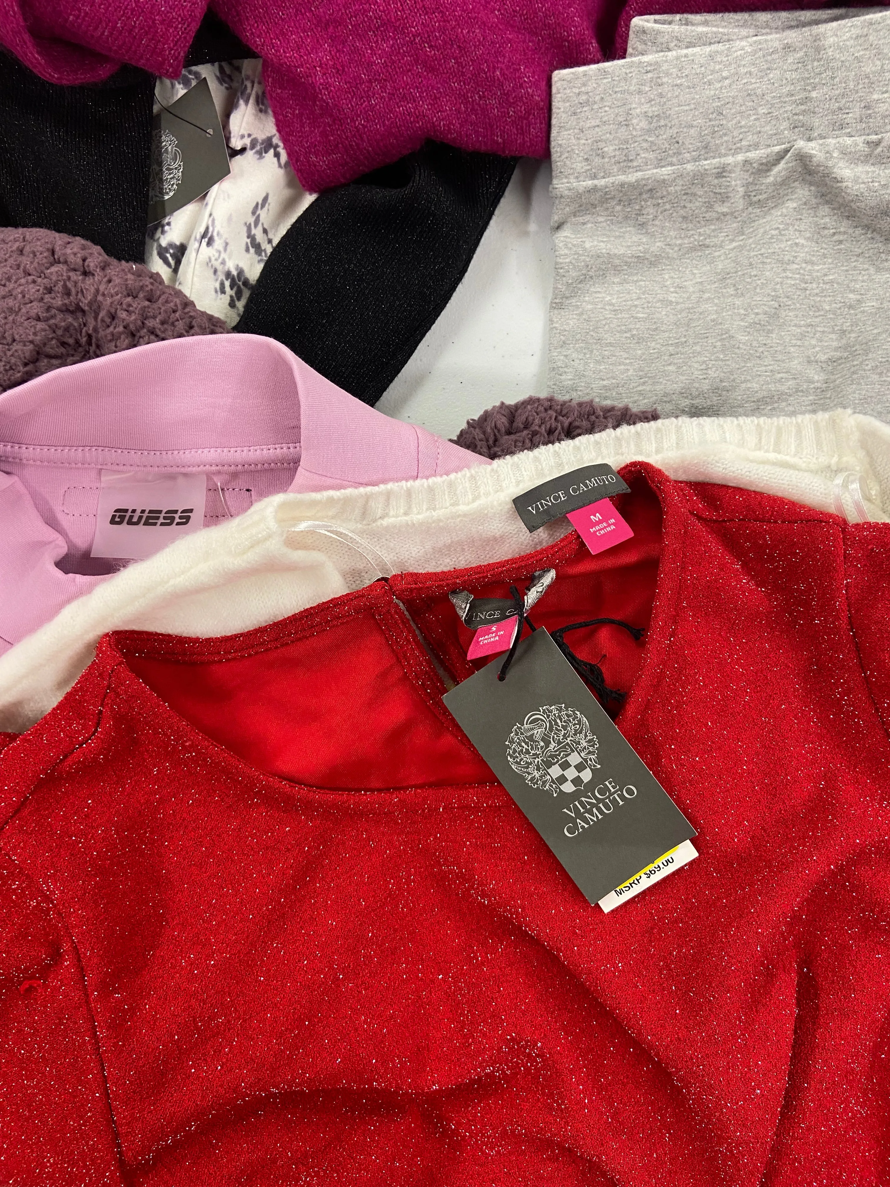 Women's Clothing Assorted Wholesale Lot, NORTH FACE, GUESS, FILA, DICKIES, VINCE CAMUTO, CALVIN KLEIN and more, 14 items, Shelf Pulls, MSRP $1,043